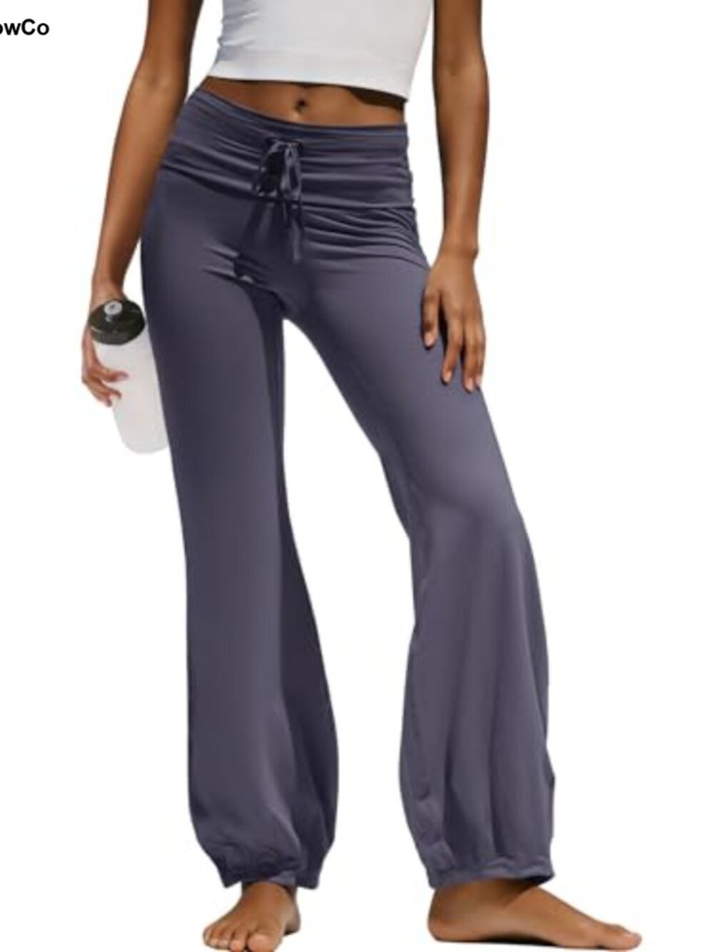 High Waisted Flared Yoga Leggings with Fold Over Waistband